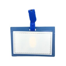 Бейдж H-Tone горизонтальний з пластиковим кліпом, синій, 100 шт (JJ41308)