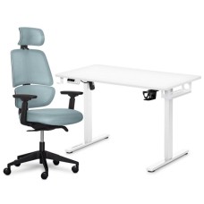 Комплект офісних меблів Mealux PowerDesk Lite White + Leo Air Grey Blue (EVO-201 Lite W/W +Y-546 KBGL)