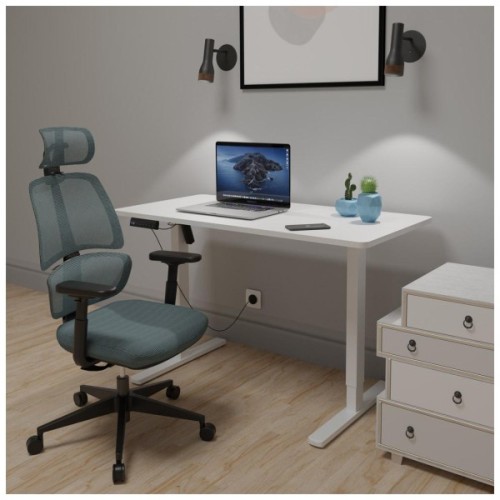 Комплект офісних меблів Mealux PowerDesk Lite White + Leo Air Grey Blue (EVO-201 Lite W/W +Y-546 KBGL)