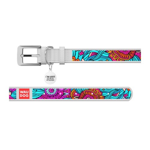 Нашийник для тварин WAUDOG Design з QR паспортом "Літо" Ш 35 мм Д 46-59 см білий (378315)