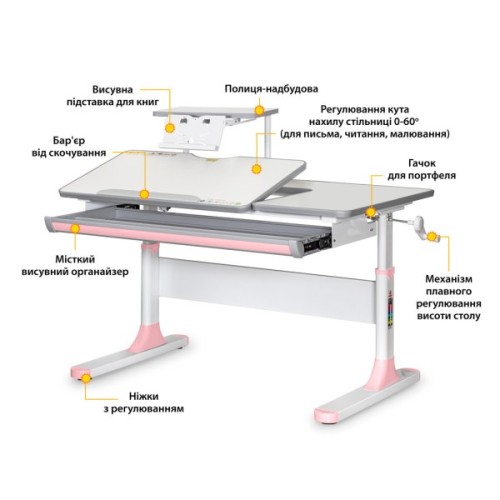 Парта Mealux Vancouver Multicolor Pink з полицею (BD-620 W/G MC+ PN+ S50)