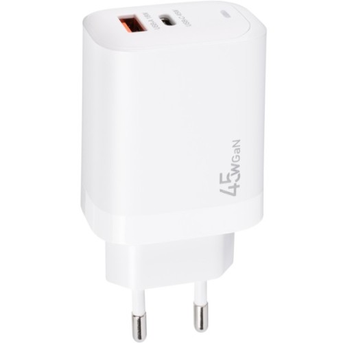 Зарядний пристрій XoKo 1xUSB-C PD45W + 1xUSB QC3.0 GaN white (XK-QC-450)