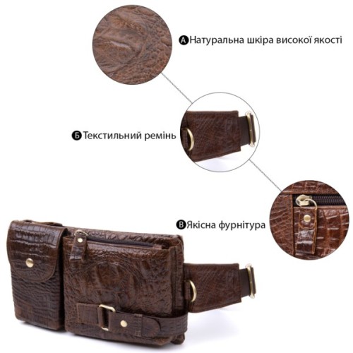 Сумка Vintage Бананка поясна під шкіру рептилії унісекс Коричнева (20401)