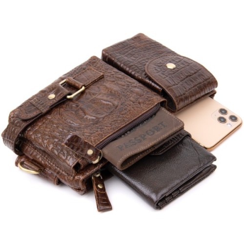 Сумка Vintage Бананка поясна під шкіру рептилії унісекс Коричнева (20401)