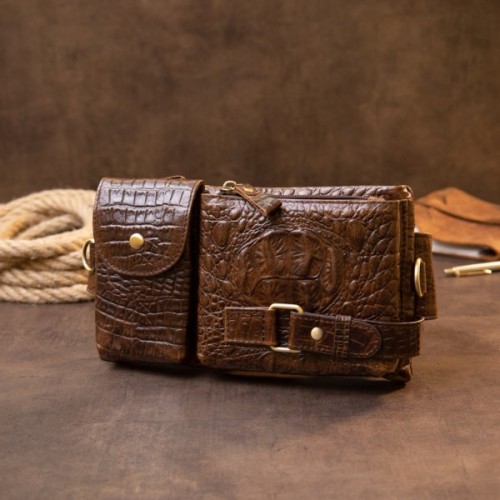 Сумка Vintage Бананка поясна під шкіру рептилії унісекс Коричнева (20401)