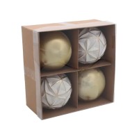 Ялинкова іграшка Chomik пластикові кульки 4 шт, 8 см, біло-золотисті (5900779897243)