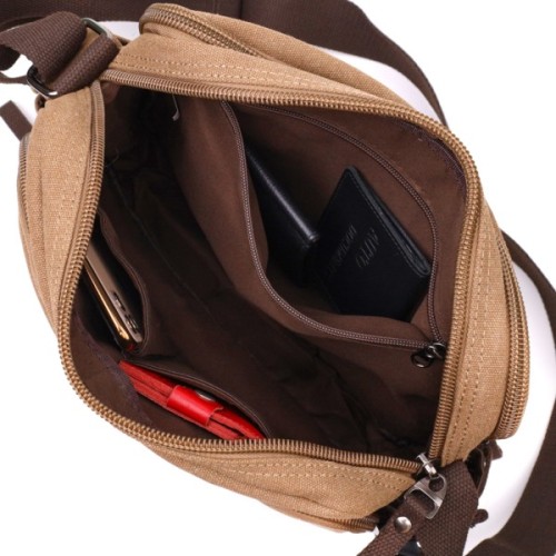 Сумка Vintage Чоловіча месенджер з текстилю Коричнева (22205)