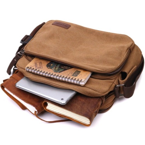 Сумка Vintage Чоловіча месенджер з текстилю Коричнева (22205)