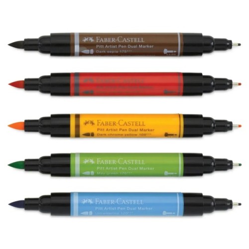 Художній маркер Faber-Castell набір двосторонніх Pitt Artist Pen Dual Marker, 5 кольорів (32416)
