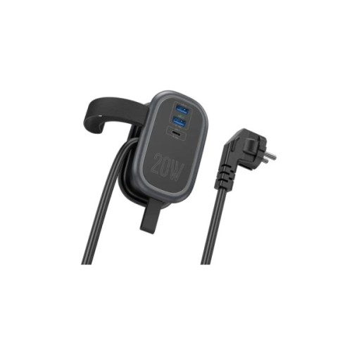 Мережевий фільтр живлення HOCO NS7 1 роз, 2 USB,USB-C, 20W, 1.1м, Black (NS7B)