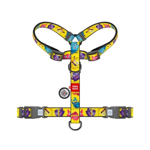 Шлея для собак WAUDOG Nylon анатомічна H-подібна з QR-паспортом "Мохнаті монстри" пластиковий фастекс, M (344-4050)