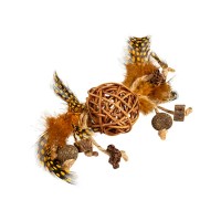 Іграшка для котів Waucat Fun Natural Плетений м'ячик з дзвіночком і пір'ям 20 см (6211)