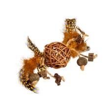 Іграшка для котів Waucat Fun Natural Плетений м'ячик з дзвіночком і пір'ям 20 см (6211)