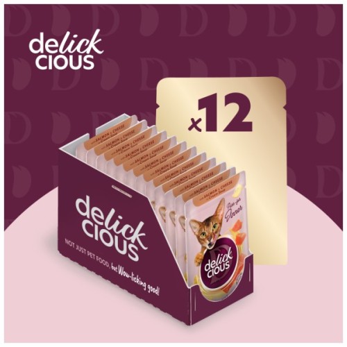 Вологий корм для кішок Delickcious Смужки з лососем та сиром в крем-супі 85 г (4820269141803)