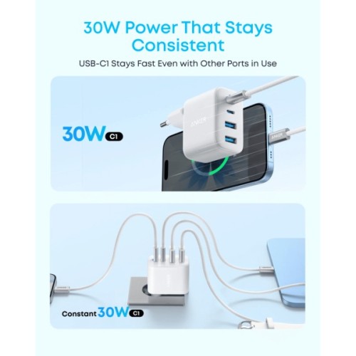 Зарядний пристрій Anker 2xUSB-C + 2xUSB 50W white (A121EG21)