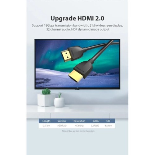 Кабель мультимедійний HDMI M to HDMI M 0.5m 4K60Hz black Vention (AAIBD)