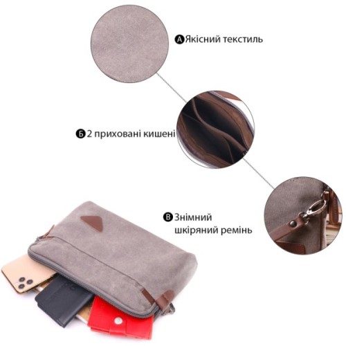 Сумка Vintage З текстилю Сіра (21259)