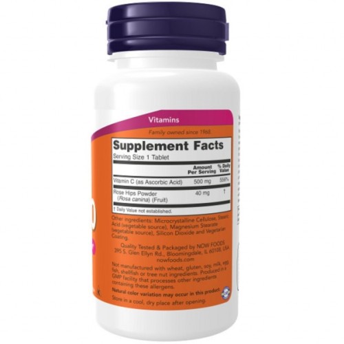 Вітамін Now Foods Вітамін C-500 з шипшиною, With Rose Hips, 100 таблеток (NF0670)