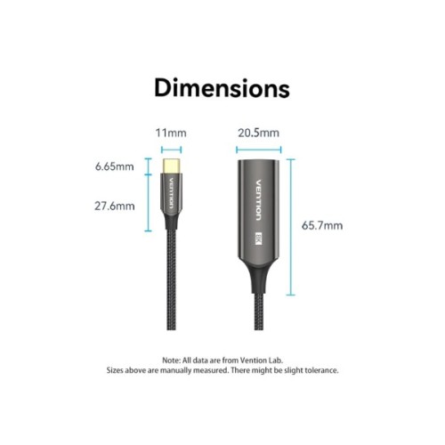 Кабель мультимедійний USB-C to DisplayPort M 0.25m 8K black Vention (CRGBC)
