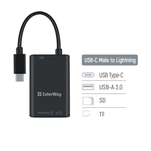 Зчитувач флеш-карт ColorWay USB-C to USB 3.0/SD/MicroSD (CW-CR-02)