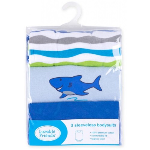 Боді дитяче Luvable Friends 3 шт без рукавів з малюнком для хлопчиків (37310.6-9 M)