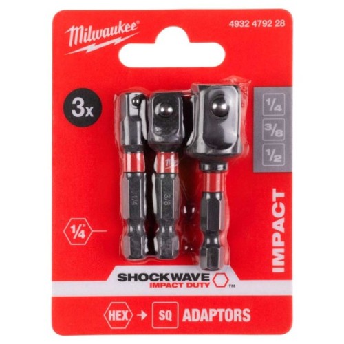 Адаптер для інструменту Milwaukee 1/4" HEX на квадрати 1/4", 3/8", 1/2" (4932479228)