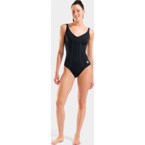 Купальник Arena Clip Back Swimsuit Solid B 010651-510 чорний, білий 44 (3468337746362)