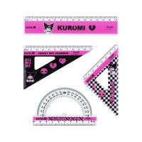 Лінійка Kite набір: лінійка 15 см, 2 косинця, транспортир Kuromi (HK25-282)