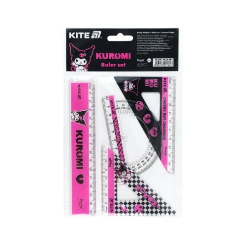 Лінійка Kite набір: лінійка 15 см, 2 косинця, транспортир Kuromi (HK25-282)