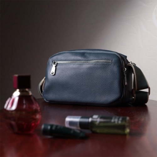 Сумка Vintage З двома відділеннями з натуральної шкіри Синя (22595)