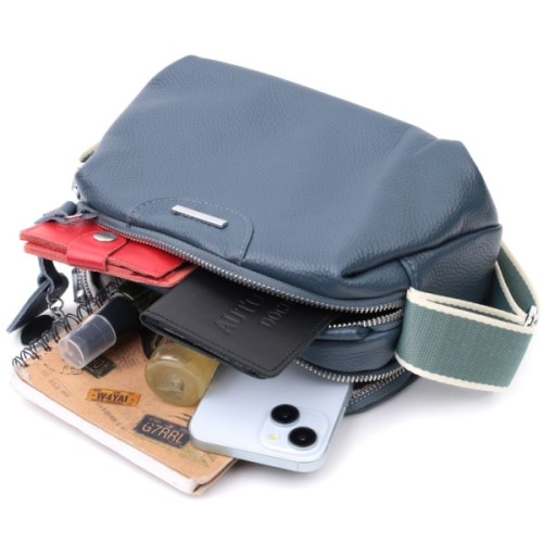 Сумка Vintage З двома відділеннями з натуральної шкіри Синя (22595)