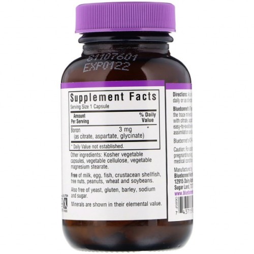 Мінерали Bluebonnet Nutrition Потрійний бор 3мг, Triple Boron, 90 вегетаріанських капсул (BLB-00685)