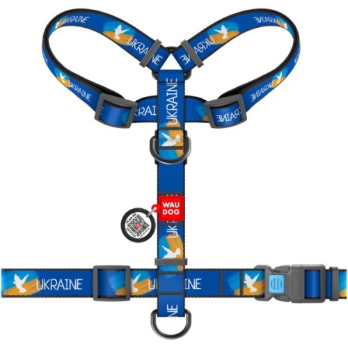 Шлея для собак WAUDOG Nylon з QR паспортом анатомічна H-подібна "Прапор" L (5160-0229)