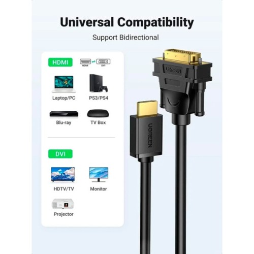 Кабель мультимедійний HDMI M to DVI M 1.5m HD106 black Ugreen (11150)