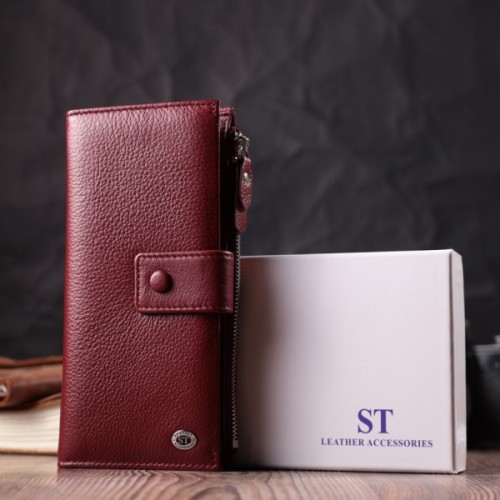 Гаманець ST Leather З натуральної шкіри Бордовий (22535)