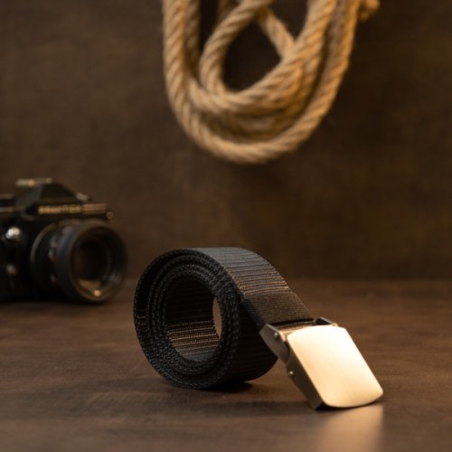 Ремінь Vintage Текстильний з сріблястою пряжкою Чорний (20541)