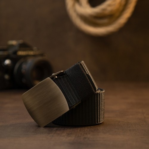 Ремінь Vintage Текстильний з сріблястою пряжкою Чорний (20541)