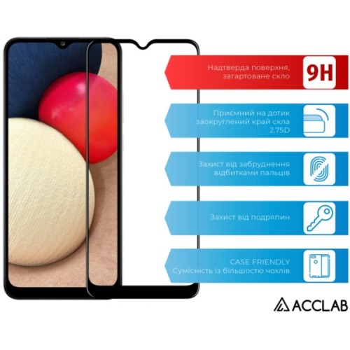 Скло захисне ACCLAB Full Glue Samsung A02s Black (1283126509612)