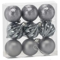 Ялинкова іграшка Chomik пластикові кульки 9 шт, 6 см, сірі (5900779877320_1)