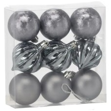Ялинкова іграшка Chomik пластикові кульки 9 шт, 6 см, сірі (5900779877320_1)