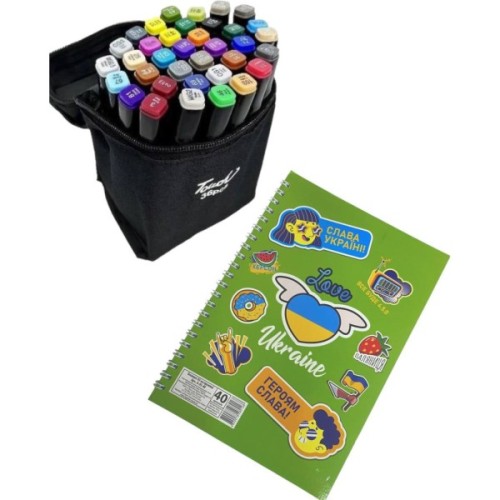 Набір маркерів Touch двосторонніх скетч маркерів 36 шт в чохлі + блокнот А5 (40 арк) в асортименті для дівчаток (XK-MRK-GRL)