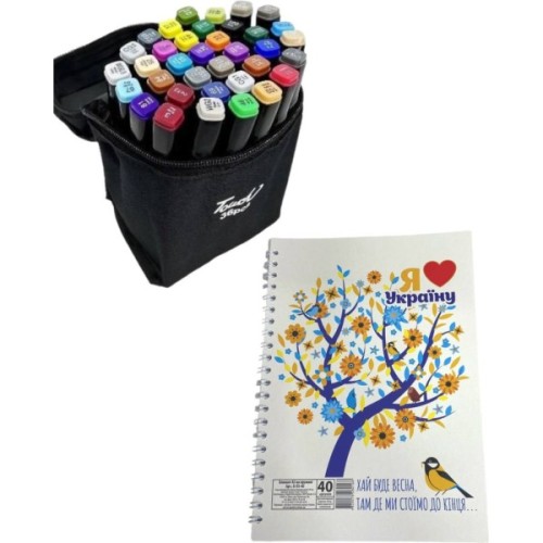 Набір маркерів Touch двосторонніх скетч маркерів 36 шт в чохлі + блокнот А5 (40 арк) в асортименті для дівчаток (XK-MRK-GRL)