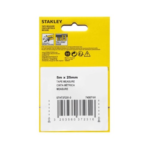 Рулетка Stanley CONTROL-LOCK, 5мх25мм, у прогумованому корпусі, з двосторонньою шкалою (STHT37231-0)