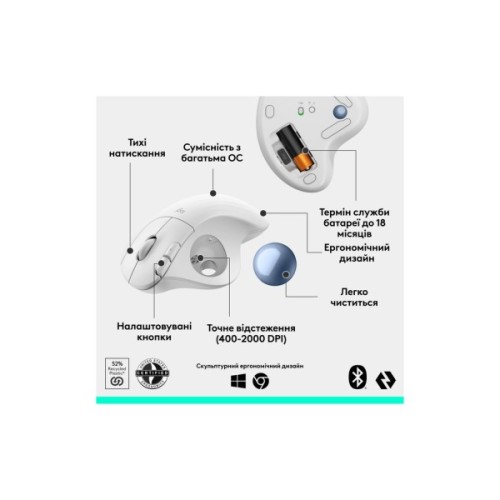 Мишка Logitech Ergo M575S Wireless Trackball Off-white (910-007030)