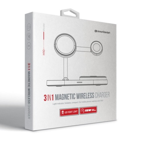 Зарядний пристрій Armorstandart Wireless Charging H101 3 in 1 Magnetic White (ARM78102)