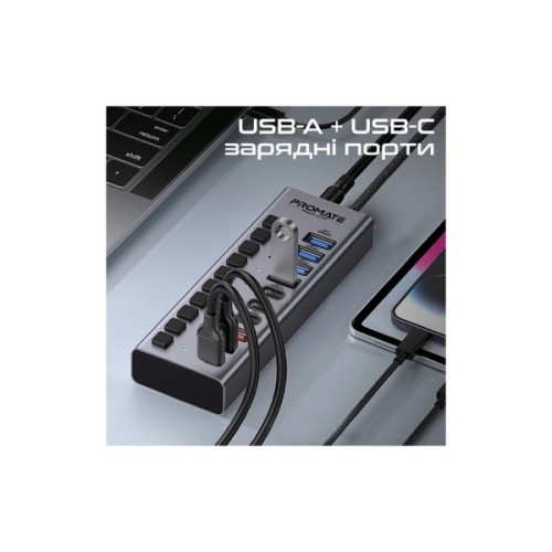 Концентратор Promate USB-C 10-in-1 5xUSB-C + 5xUSB gray (gegahub-5g)