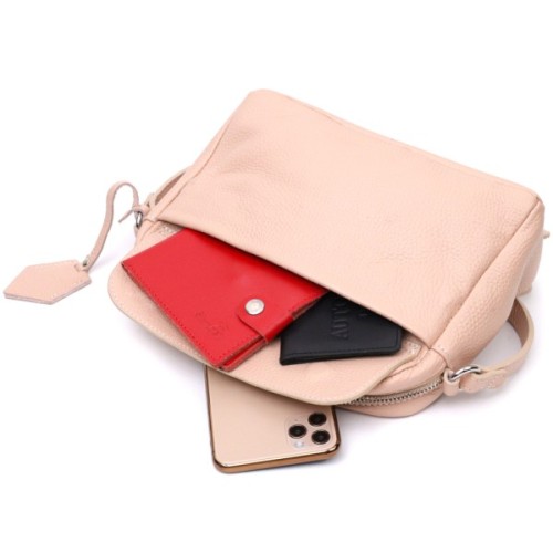 Сумка Grande Pelle Крос-боді з натуральної шкіри Пудрова (11694)