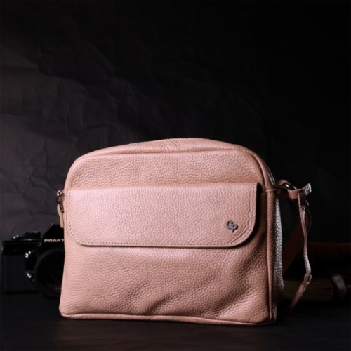 Сумка Grande Pelle Крос-боді з натуральної шкіри Пудрова (11694)