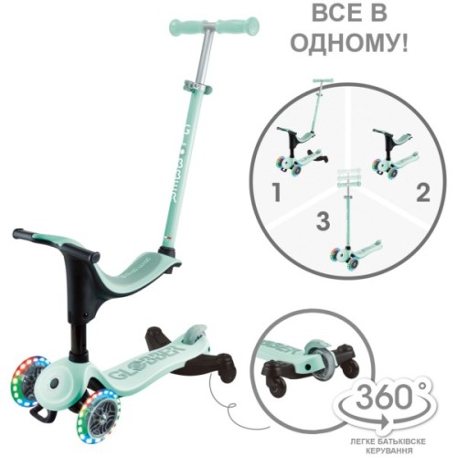 Самокат Globber Up Sporty 360 колеса з підсвіткою Мятно-фісташковий (456-706)