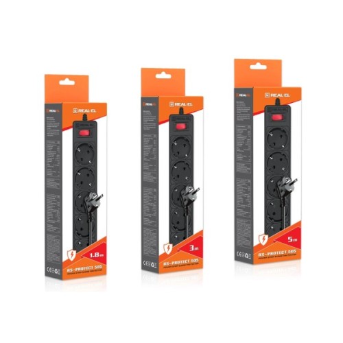 Мережевий фільтр живлення REAL-EL RS-Protect 505, 3m, black (EL122300045)